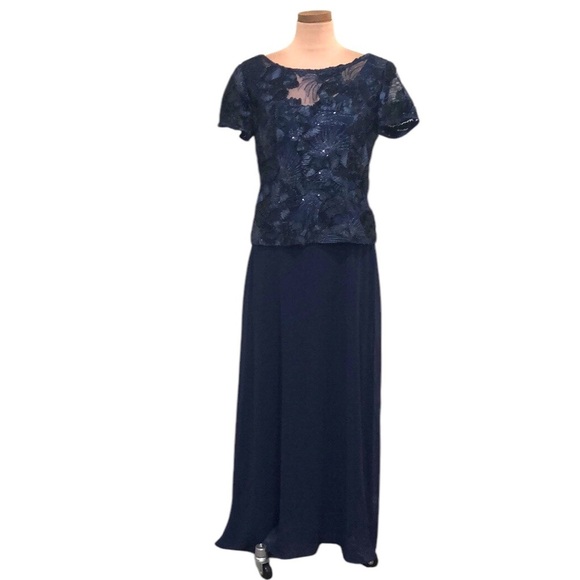NWT Alex Evenings Formal Maxi Dress Size 6 Navy Blue Sequin - Picture 1 of 12